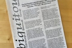 Ubiquitous. Edinburgh Bisexual Group news letter announcing Scotland's first LGB Pride march in 1995