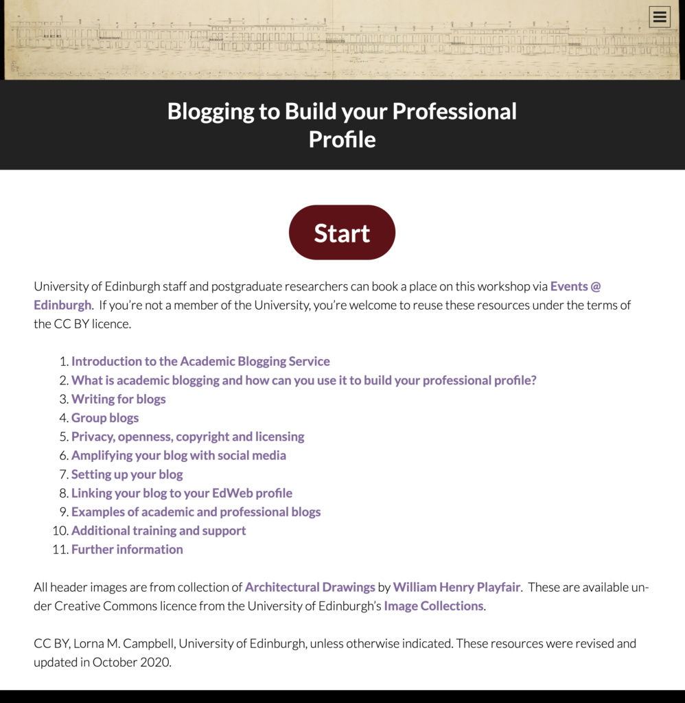 Screen cap of Academic Blogging site.